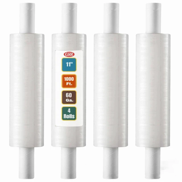 Main image of 4 Pack Stretch Wrap 11 Inch 1000 Ft 60 Gauge with Handle Heavy Duty Industrial Strength Shrink Wrap Roll for Moving Supplies, Furniture, Pallet Wrapping and Packing Stretch Film
