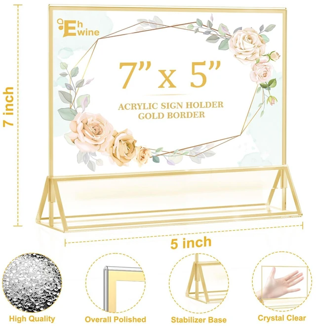 Alt view image 2 of 7 - 24 Pack Acrylic Sign Holder 5 x 7 Horizontal, Double-Sided Stand up Table Top Sign Holders, Gold Acrylic Picture Frame Menu Flyer Paper Holder Display Stand for Office Business Store Wedding Party