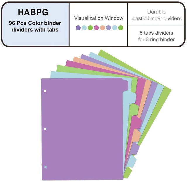 Alt view image 2 of 7 - 96Pcs/12 Set Binder Dividers with Tab,8 Color Tab for 3 Ring Binder Divider Page Folder Dividers for 3 Ring Binder, Sheet Paper Protectors, Plastic Tabbed File Dividers with Tabs