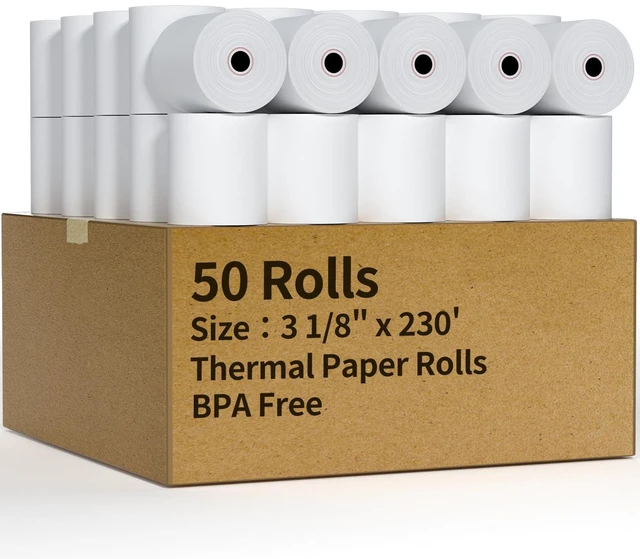 Main image of (50 Rolls) 3 1/8" x 230' Thermal Receipt Paper Rolls Cash Register POS Thermal Paper, Credit Card Rolls Thermal 3 1/8 in x 230 ft