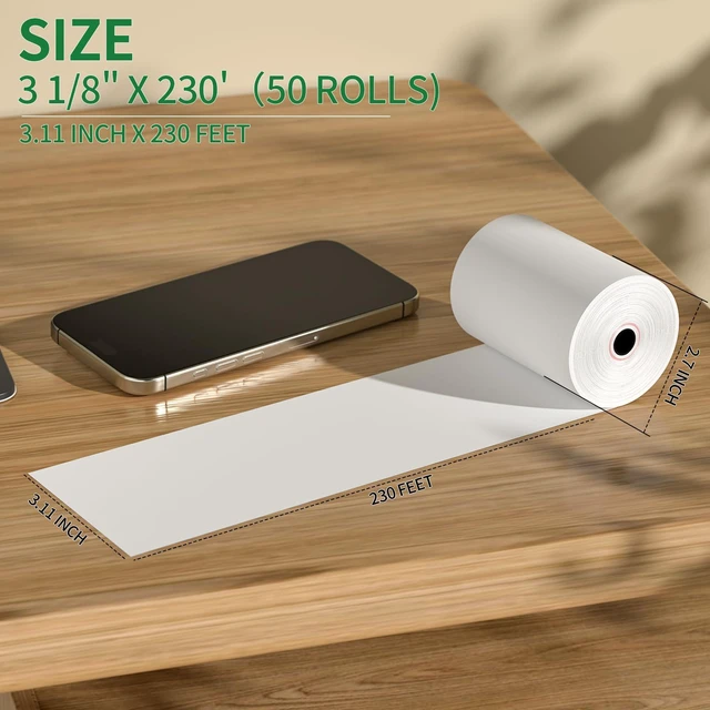 Alt view image 2 of 6 - (50 Rolls) 3 1/8" x 230' Thermal Receipt Paper Rolls Cash Register POS Thermal Paper, Credit Card Rolls Thermal 3 1/8 in x 230 ft