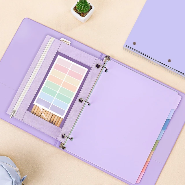 Alt view image 3 of 7 - School Supplies Set 1" 3-Ring Binder, 2 Expanding File Folders, 3 Spiral Notebooks, 8 Tab Dividers & Pencil Pouch Cute Stationery for High School Stude, College Essentials Purple