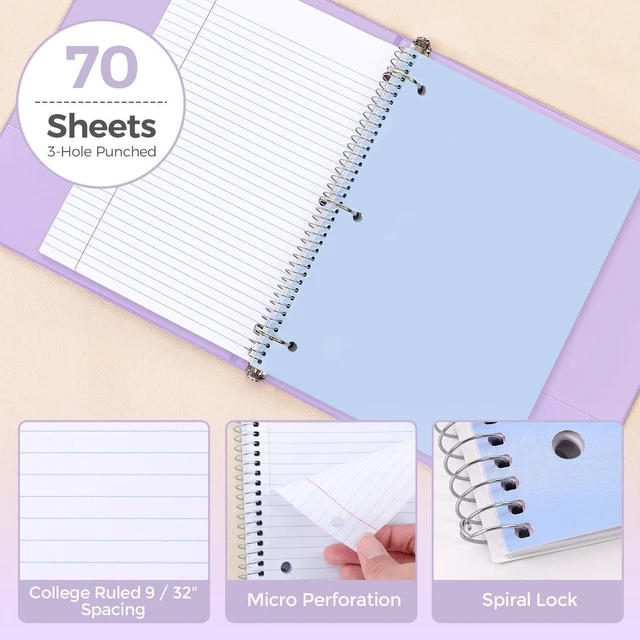 Alt view image 4 of 7 - School Supplies Set 1" 3-Ring Binder, 2 Expanding File Folders, 3 Spiral Notebooks, 8 Tab Dividers & Pencil Pouch Cute Stationery for High School Stude, College Essentials Purple