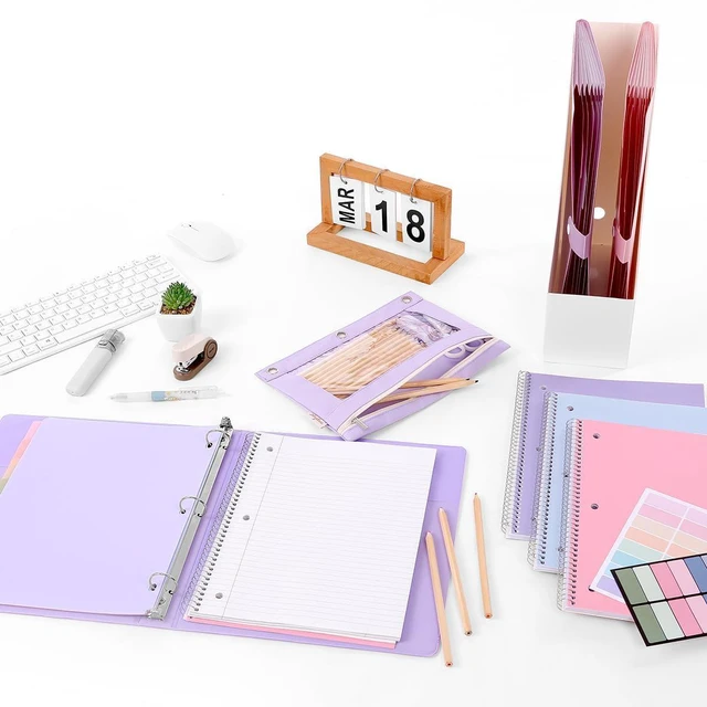 Alt view image 6 of 7 - School Supplies Set 1" 3-Ring Binder, 2 Expanding File Folders, 3 Spiral Notebooks, 8 Tab Dividers & Pencil Pouch Cute Stationery for High School Stude, College Essentials Purple