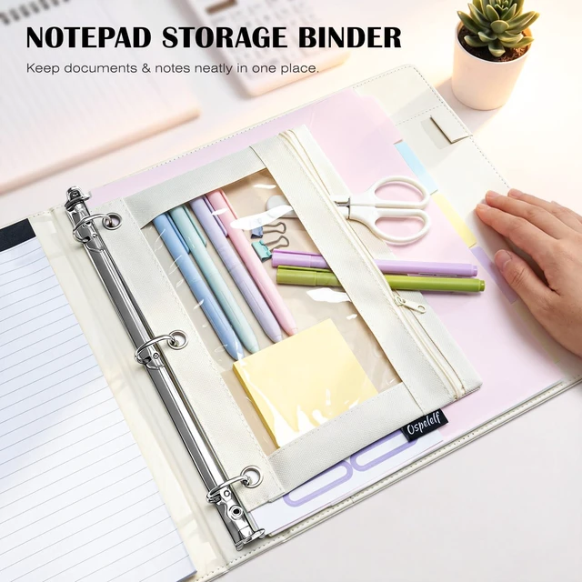Alt view image 3 of 7 - Leather 3 Ring Binder for Letter Size Documents with PVC Pocketed Dividers, Pencil Pouch & Notepad, 1 Inch Round Rings, Holds 175 Sheets, for Office School Home Organization, Flower White