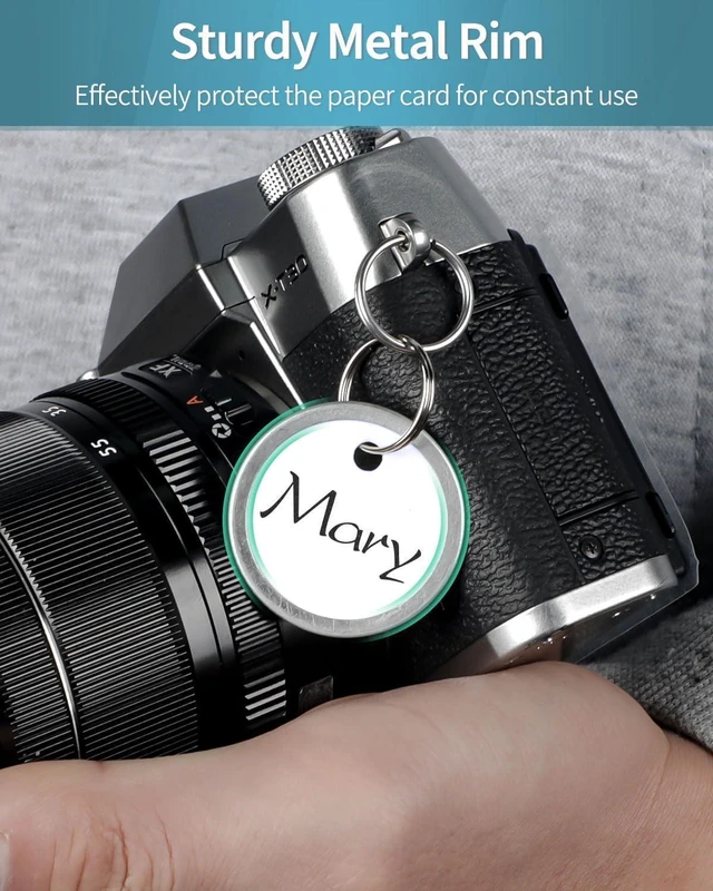 Alt view image 2 of 7 - 200 Pcs Key Tags 1 Inch White Paper Labels Writable Round Plastic Key Chain Tags with Split Rings Sturdy Lightweight Item Identifiers