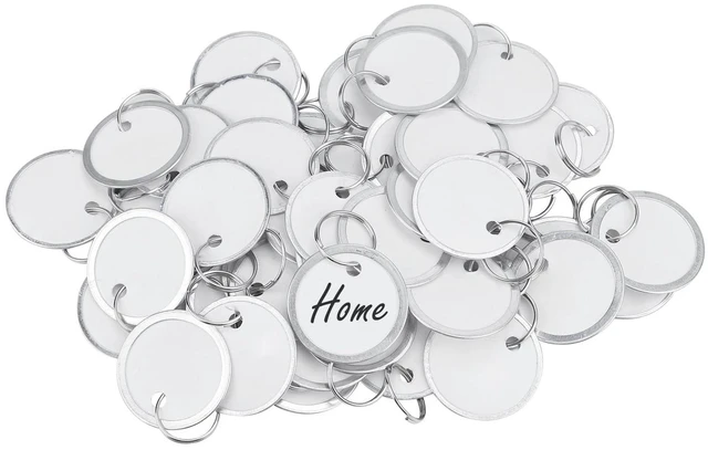 Main image of 200 Pcs Key Tags 1 Inch White Paper Labels Writable Round Plastic Key Chain Tags with Split Rings Sturdy Lightweight Item Identifiers
