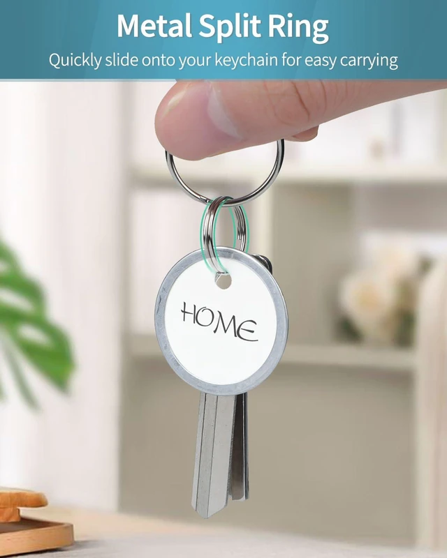 Alt view image 3 of 7 - 200 Pcs Key Tags 1 Inch White Paper Labels Writable Round Plastic Key Chain Tags with Split Rings Sturdy Lightweight Item Identifiers