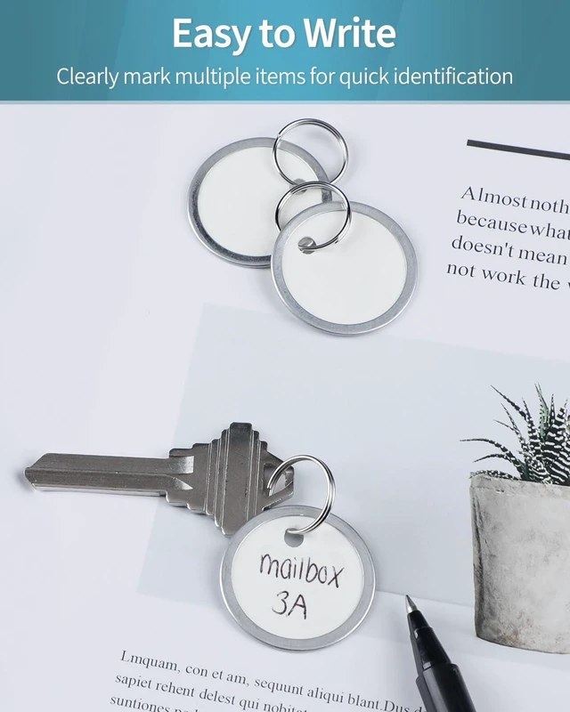 Alt view image 5 of 7 - 200 Pcs Key Tags 1 Inch White Paper Labels Writable Round Plastic Key Chain Tags with Split Rings Sturdy Lightweight Item Identifiers