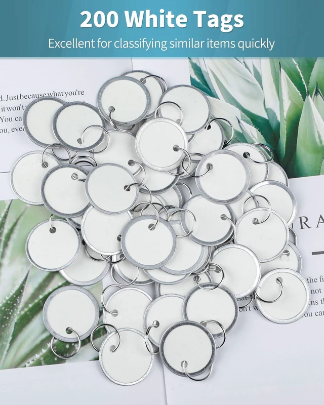 Alt view image 4 of 7 - 200 Pcs Key Tags 1 Inch White Paper Labels Writable Round Plastic Key Chain Tags with Split Rings Sturdy Lightweight Item Identifiers