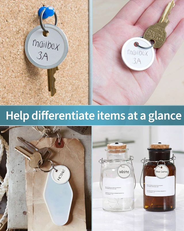 Alt view image 7 of 7 - 200 Pcs Key Tags 1 Inch White Paper Labels Writable Round Plastic Key Chain Tags with Split Rings Sturdy Lightweight Item Identifiers