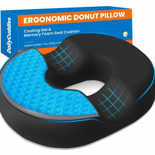 Main image of Donut Pillow Cooling Gel Memory Foam Cushion, XXL, Black Relief for Tailbone Pain Hemorrhoids Pregnancy Sciatica, Machine Washable Cover, Non-Slip Base, Office Wheelchair