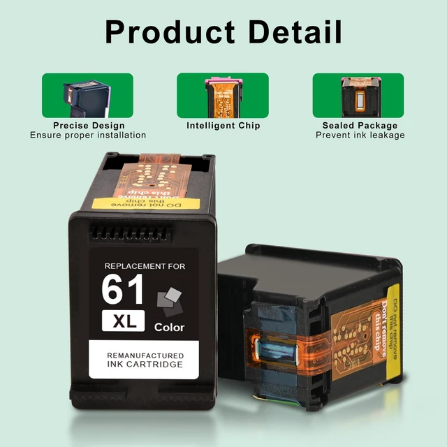 Alt view image 5 of 7 - 61XL Ink Cartridge Black and Color Combo Pack Replacement for HP Ink 61 2PK for HP61 XL HP61XL Work With Envy 4500 4501 4502 5530 4503 4504 4505 5531 Officejet 4630 4635 Deskjet 2540 3510 1010 Printer