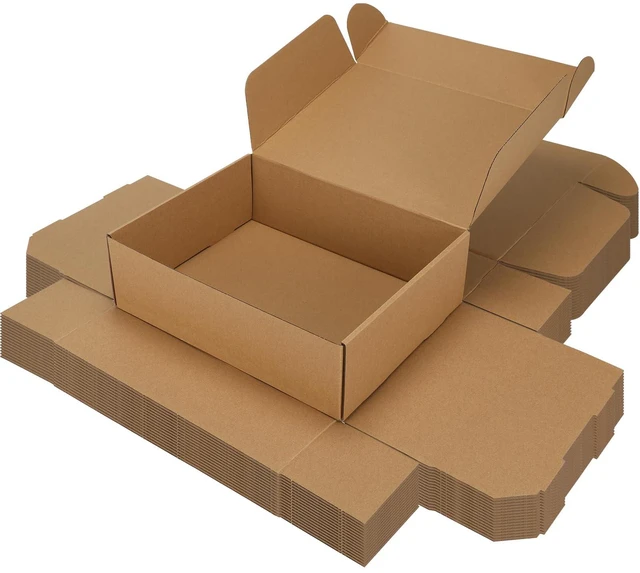 Main image of 13x10x4 inch Cardboard Shipping Boxes, Set of 15 Gift Boxes, Brown Single Corrugated, DIY Cardboard, Easy Fold, Shape Well, Self locking, Book, Shoe, Clothes, Shirt, Gift Wrap, Small Business