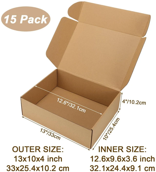 Alt view image 3 of 7 - 13x10x4 inch Cardboard Shipping Boxes, Set of 15 Gift Boxes, Brown Single Corrugated, DIY Cardboard, Easy Fold, Shape Well, Self locking, Book, Shoe, Clothes, Shirt, Gift Wrap, Small Business