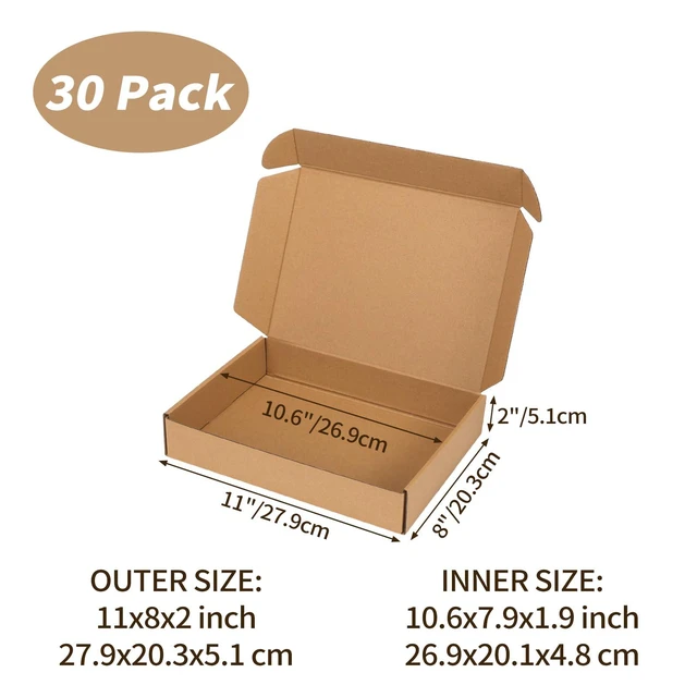 Alt view image 2 of 7 - 11x8x2 inch Cardboard Shipping Box, Set of 30 Mailing Boxes, Brown 30 Smiley Stickers, Single Corrugated, DIY Cardboard, Easy Fold, Shape Well, Self locking, Book, Shirt, Clothes, Gift Wrap