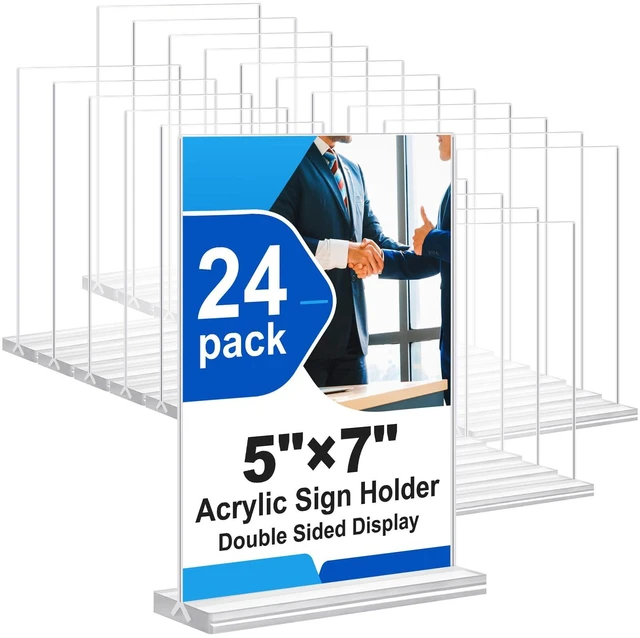 Main image of Acrylic Sign Holder 5x7 Inches 24 Pack, Double Sided Clear Display Stand Table Top Sign Paper Holder, Vertical Menu Flyer Holder, Plastic Sign Frame for Stores, Restaurants, Hotels, Office