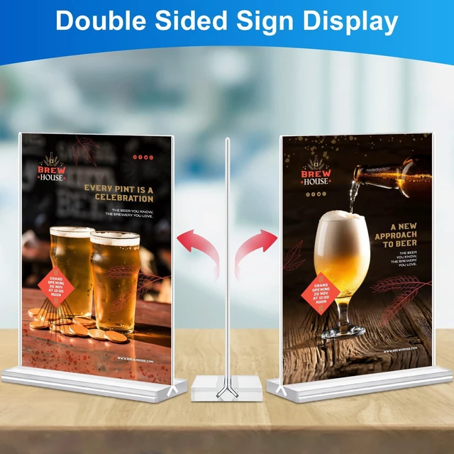 Alt view image 2 of 7 - Acrylic Sign Holder 5x7 Inches 24 Pack, Double Sided Clear Display Stand Table Top Sign Paper Holder, Vertical Menu Flyer Holder, Plastic Sign Frame for Stores, Restaurants, Hotels, Office