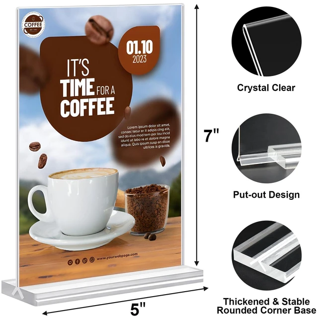 Alt view image 3 of 7 - Acrylic Sign Holder 5x7 Inches 24 Pack, Double Sided Clear Display Stand Table Top Sign Paper Holder, Vertical Menu Flyer Holder, Plastic Sign Frame for Stores, Restaurants, Hotels, Office