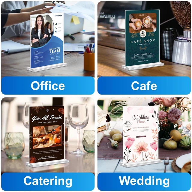 Alt view image 6 of 7 - Acrylic Sign Holder 5x7 Inches 24 Pack, Double Sided Clear Display Stand Table Top Sign Paper Holder, Vertical Menu Flyer Holder, Plastic Sign Frame for Stores, Restaurants, Hotels, Office