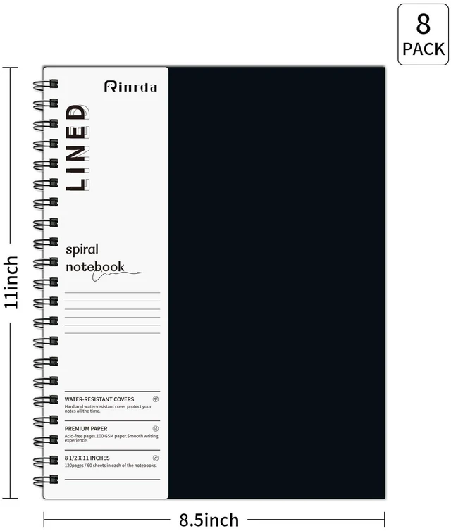 Alt view image 2 of 7 - Spiral Notebooks 8.5x11, 8 Pack College Ruled Notebooks for Work&Note Taking, Lined Hardcover Notebook 120 Pages Thick Paper Notebook Hardcover Journal for School, Office