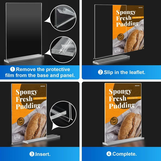 Alt view image 7 of 7 - Acrylic Sign Holder 5x7 Inches 24 Pack, Double Sided Clear Display Stand Table Top Sign Paper Holder, Vertical Menu Flyer Holder, Plastic Sign Frame for Stores, Restaurants, Hotels, Office