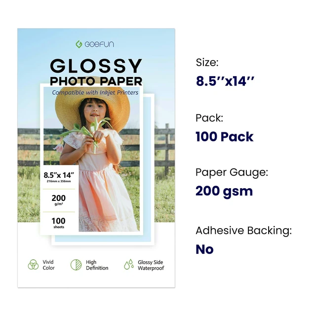 Alt view image 2 of 7 - Glossy Photo Paper 8.5 x 14, 54LB Legal Size glossy paper 100 Sheets 200 GSM Photo Printer Paper for Inkjet Printer and Dye Ink