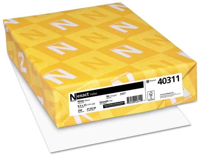 Main image of Paper 40311 Exact Index Card Stock, 90lb, 94 Bright, 8 1/2 x 11, White, 250 Sheets, (Pack of 1)