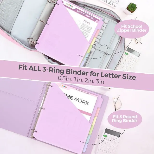 Alt view image 3 of 7 - 6 Tabs Dividers with Two Pockets, Plastic Binder Dividers, 3 Sets Dividers for 3 Ring Binders,Extend Beyond Sheet Protectors, Binder Organizer for School Office and Home Organization
