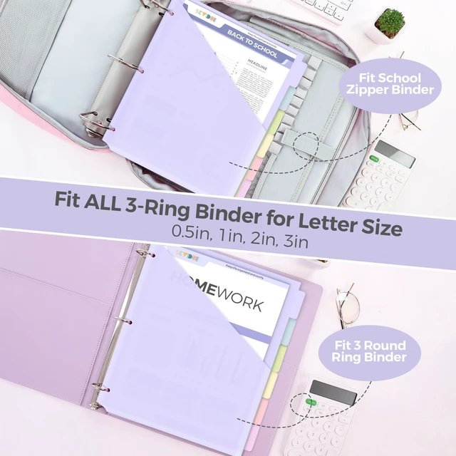 Alt view image 3 of 7 - 6 Tabs Dividers with Two Pockets, Plastic Binder Dividers, 3 Sets Dividers for 3 Ring Binders,Extend Beyond Sheet Protectors, Binder Organizer for School Office and Home Organization