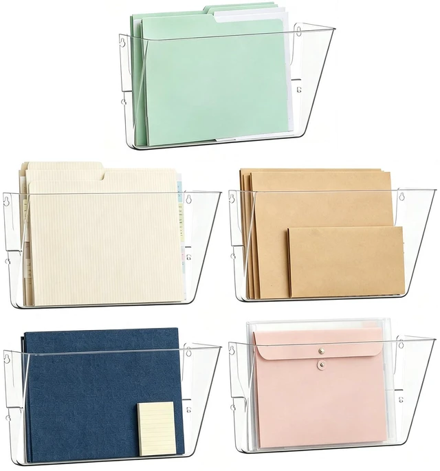 Main image of 5 Pockets Acrylic Wall File Organizer Clear File Holder for Office