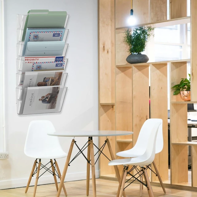 Alt view image 6 of 7 - 5 Pockets Acrylic Wall File Organizer Clear File Holder for Office