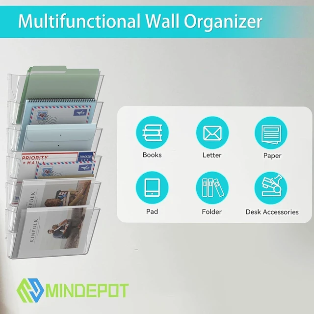 Alt view image 7 of 7 - 5 Pockets Acrylic Wall File Organizer Clear File Holder for Office