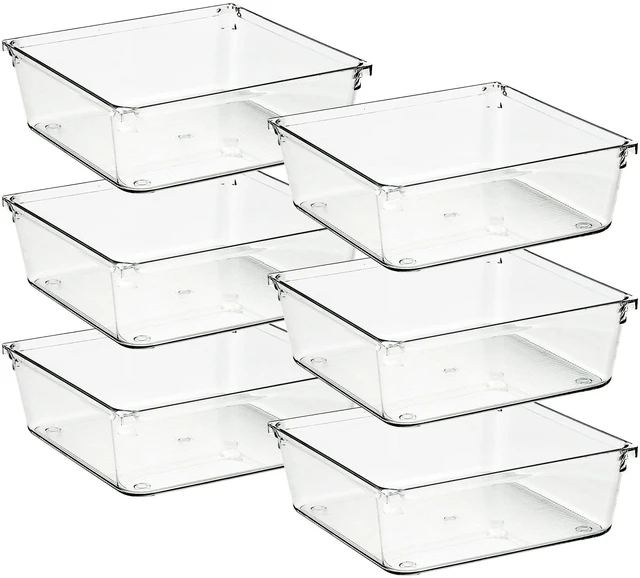 Main image of 6 Pack Drawer Organizer, 6" x 6" Plastic Storage Bins Acrylic Tray Design, Non-Slip Pads, For Makeup, Jewelry, Kitchen Utensils, Bathroom, Office Storage