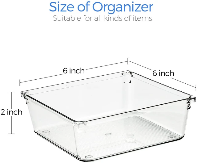 Alt view image 3 of 7 - 6 Pack Drawer Organizer, 6" x 6" Plastic Storage Bins Acrylic Tray Design, Non-Slip Pads, For Makeup, Jewelry, Kitchen Utensils, Bathroom, Office Storage