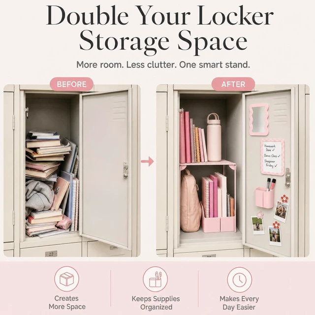 Alt view image 4 of 7 - Stylish Locker Accessories Kit - Includes Shelf, Mirror, Whiteboard & More All-in-one School Locker Decor & Organizer Set with Pen Holder, Cute Flower Magnets & Markers to Brighten Your School Day