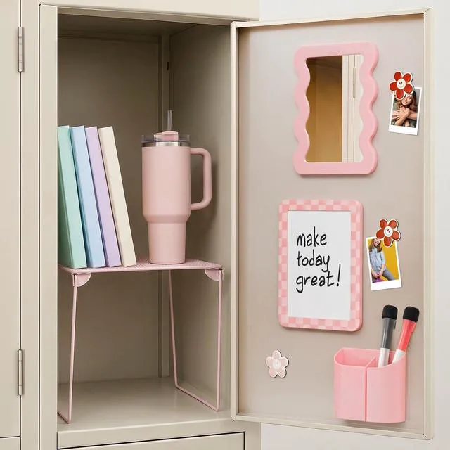 Alt view image 6 of 7 - Stylish Locker Accessories Kit - Includes Shelf, Mirror, Whiteboard & More All-in-one School Locker Decor & Organizer Set with Pen Holder, Cute Flower Magnets & Markers to Brighten Your School Day