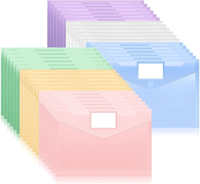 Main image of 36 Packs Plastic Envelopes Plastic File Folders, Document Organizer US Letter A4 Size Folders for Documents with Label Pocket for School Office Work Home Organization, Fresh Colors