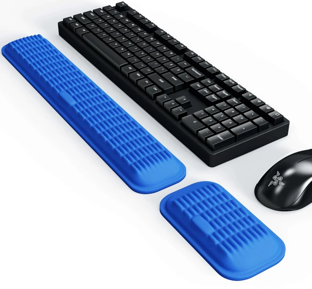 Alt view image 3 of 7 - Ergonomic Wrist Rest for Keyboard and Mouse, Soft Memory Foam Keyboard Wrist Rest Set with Non-Slip Silicone Base, Easy Typing, Pain Relief, Comfort for Office, Work, Gaming (Blue)
