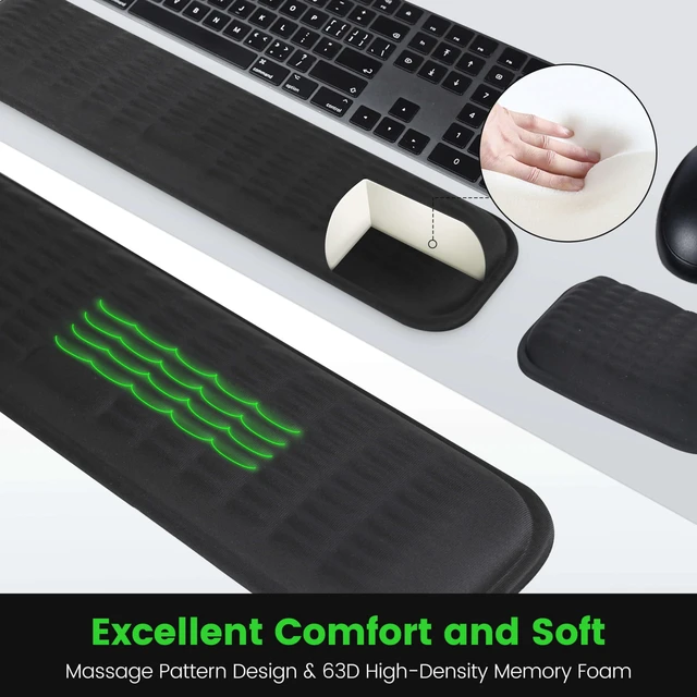 Alt view image 5 of 7 - Ergonomic Wrist Rest for Keyboard and Mouse, Soft Memory Foam Keyboard Wrist Rest Set with Non-Slip Silicone Base, Easy Typing, Pain Relief, Comfort for Office, Work, Gaming (Blue)