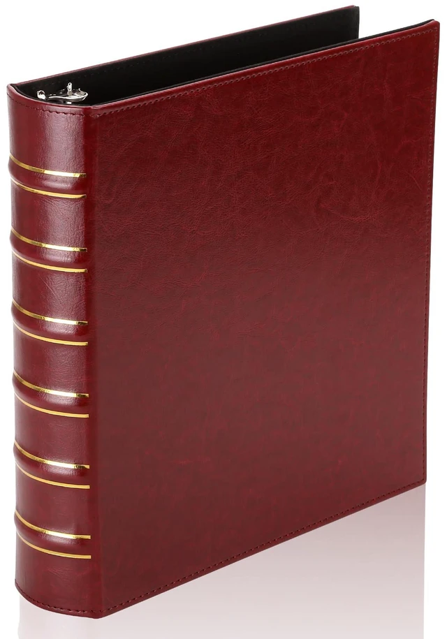 Main image of Vintage Hardback 3 Ring Binder 1.5 Inch, Professional Leather Binder 3 Ring, Three Ring Binders Fits 8.5 x 11, D Ring Binders for Photo Album, Home, School and Office Supplies- Dark Red
