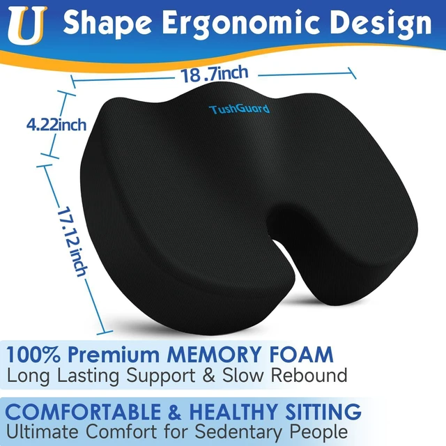Alt view image 2 of 7 - Seat Cushion for Office Chair, Car, Memory Foam, Black XX-Large For Back, Coccyx, Sciatica, Tailbone Pain, Ergonomic Design, Non-Slip, Desk Wheelchair Use, Supportive Butt Pillow, For Man