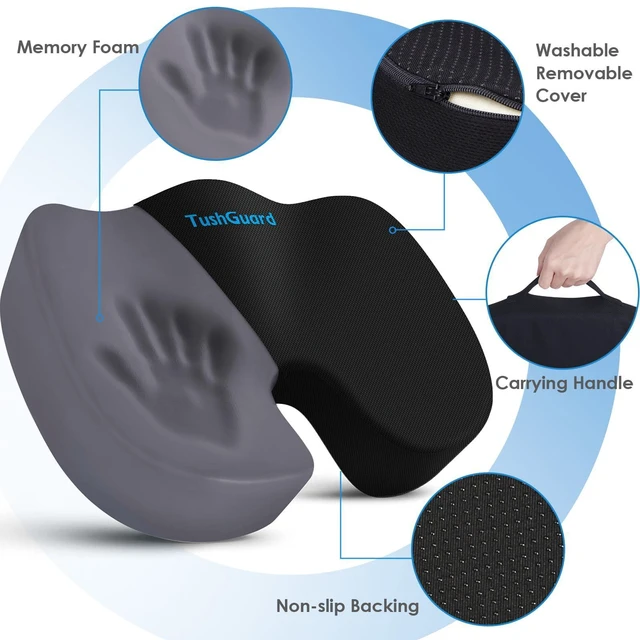 Alt view image 3 of 7 - Seat Cushion for Office Chair, Car, Memory Foam, Black XX-Large For Back, Coccyx, Sciatica, Tailbone Pain, Ergonomic Design, Non-Slip, Desk Wheelchair Use, Supportive Butt Pillow, For Man