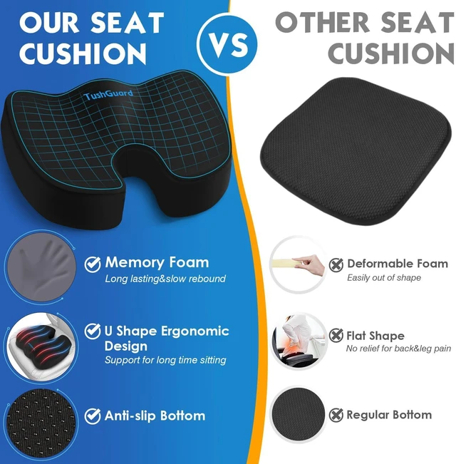 Alt view image 4 of 7 - Seat Cushion for Office Chair, Car, Memory Foam, Black XX-Large For Back, Coccyx, Sciatica, Tailbone Pain, Ergonomic Design, Non-Slip, Desk Wheelchair Use, Supportive Butt Pillow, For Man