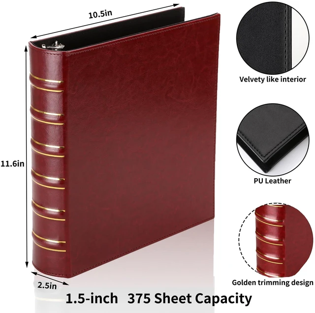 Alt view image 2 of 7 - Vintage Hardback 3 Ring Binder 1.5 Inch, Professional Leather Binder 3 Ring, Three Ring Binders Fits 8.5 x 11, D Ring Binders for Photo Album, Home, School and Office Supplies- Dark Red