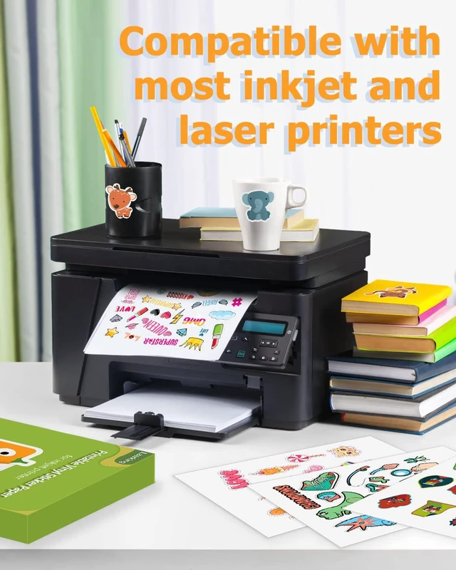 Alt view image 3 of 7 - Matte Printable Vinyl Sticker Paper 200 Sheets, Waterproof White Sticker Paper for Inkjet & Laser Printers, Bulk 8.5" x 11" for DIY, Labels & Small Business Use, Vivid Colors, Quick Dry