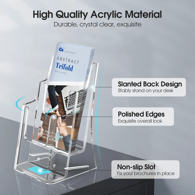 Alt view image 3 of 7 - 2 Tier Acrylic Brochure Holder 4x9 Inch, Pamphlet Holder 4 Pack Clear Acrylic, 2 Tier Design, Holds Brochures, Flyers And Pamphlets, Countertop Organizer, Easy Access, Space-Saving