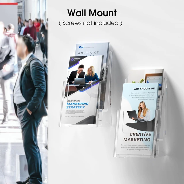 Alt view image 4 of 7 - 2 Tier Acrylic Brochure Holder 4x9 Inch, Pamphlet Holder 4 Pack Clear Acrylic, 2 Tier Design, Holds Brochures, Flyers And Pamphlets, Countertop Organizer, Easy Access, Space-Saving