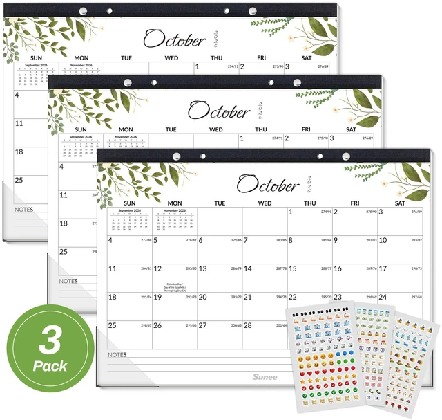 Main image of Desk Calendar 2026-2027 3 Packs - 18 Month Calendar Oct 2026 - Mar 2028, 17" x 12" Desktop Calendar with Notes, for Planning, Organizing in Family, School or Office - Greenery 2026-2027 Calendar
