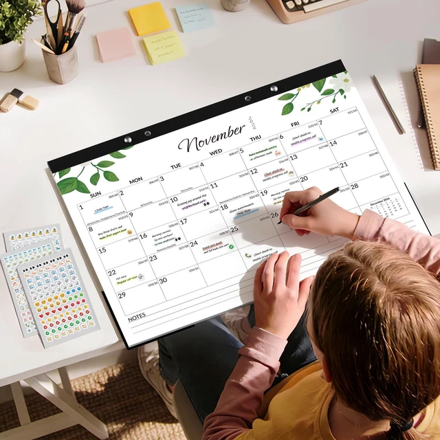 Alt view image 2 of 7 - Desk Calendar 2026-2027 3 Packs - 18 Month Calendar Oct 2026 - Mar 2028, 17" x 12" Desktop Calendar with Notes, for Planning, Organizing in Family, School or Office - Greenery 2026-2027 Calendar